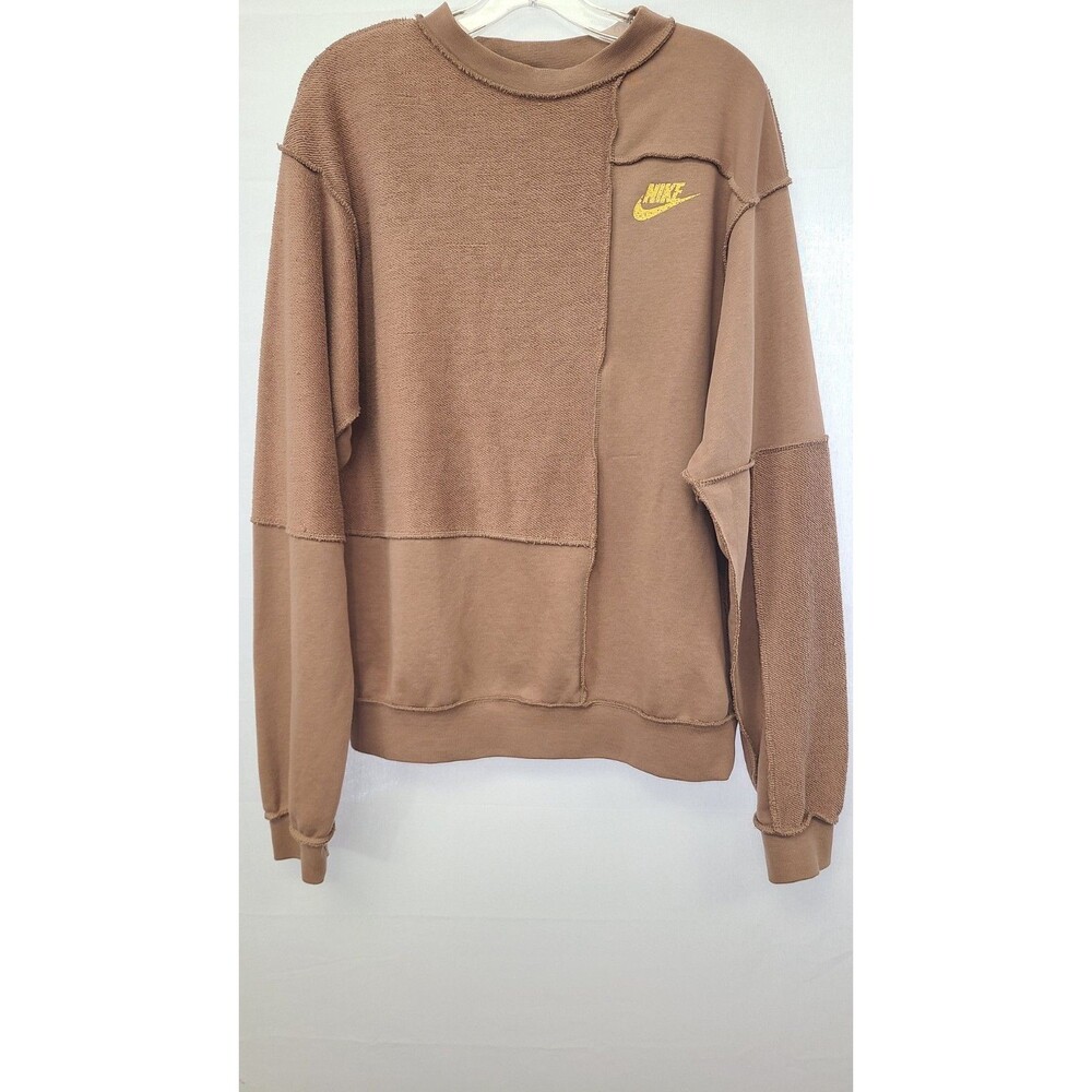 Nike Sweatshirt Mens Medium M Beige Crewneck Inside Out Terry Crewneck Sweater